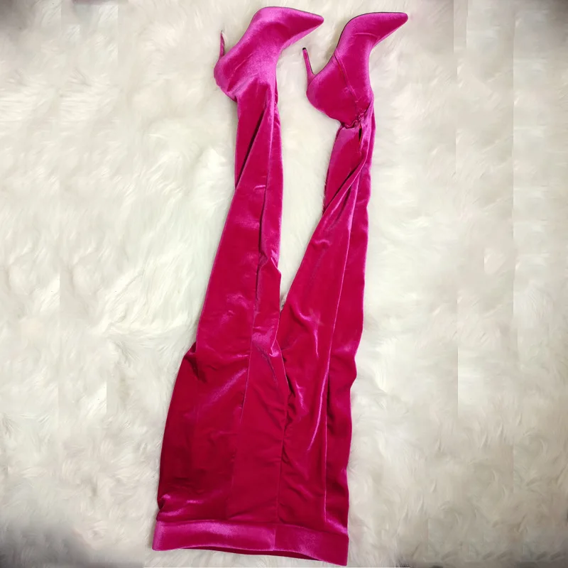 مثير المرأة الفلورسنت الأخضر الأزهار الساتان السراويل الطويلة أحذية الخريف خنجر عالية الكعب قطعة واحدة أشار تو فوق الركبة السراويل بوتاس