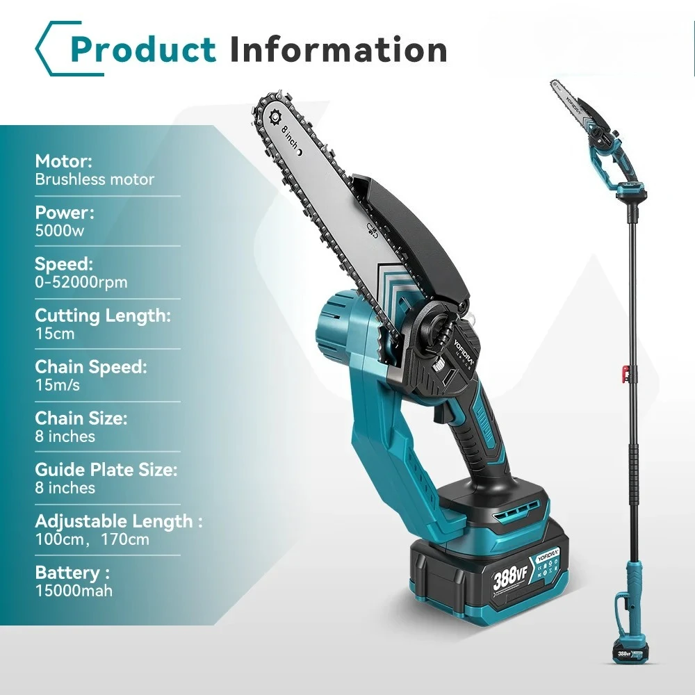8 Inch Brushless Telescoping Pole Electric Chainsaw High Branch Saw Garden Pruning Power Tool For Makita 18V Battery Pin