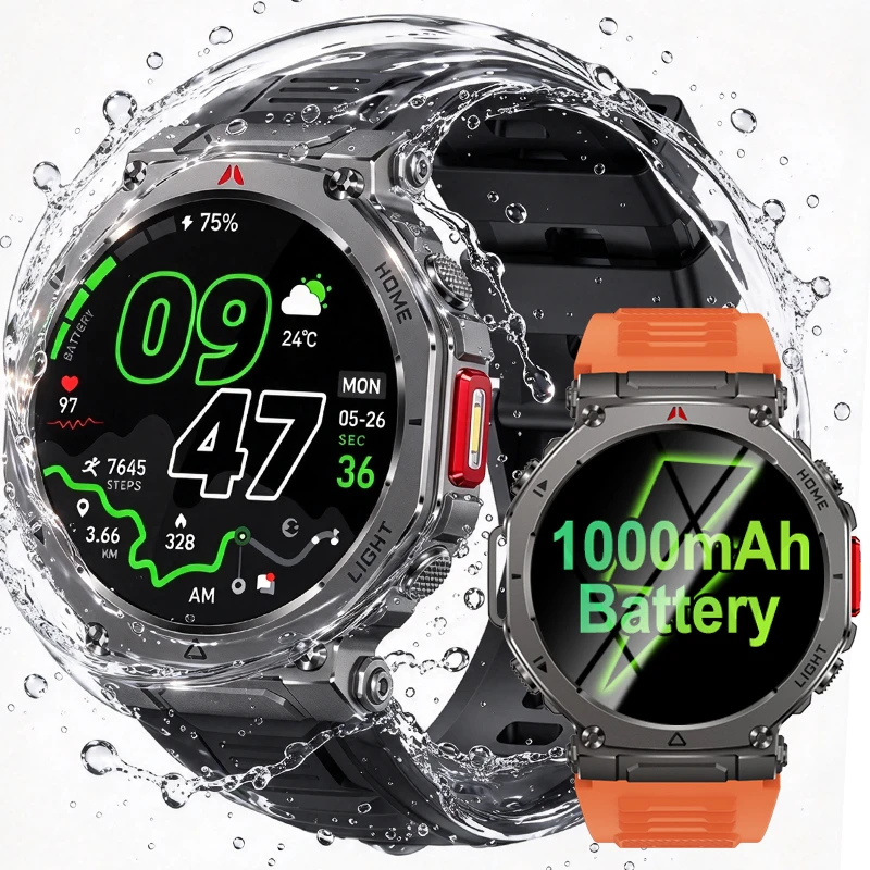 New HT-5 Military Grade Smart Watch Men AMOLED Screen Sports Fitness Tracker Heart Rate Compass IP68 Waterproof Call Smartwatch