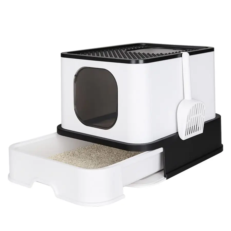 

Large Enclosed Cat Litter Box Covered LeakProof Reduces Odor for Indoor Use Cat Owners Black