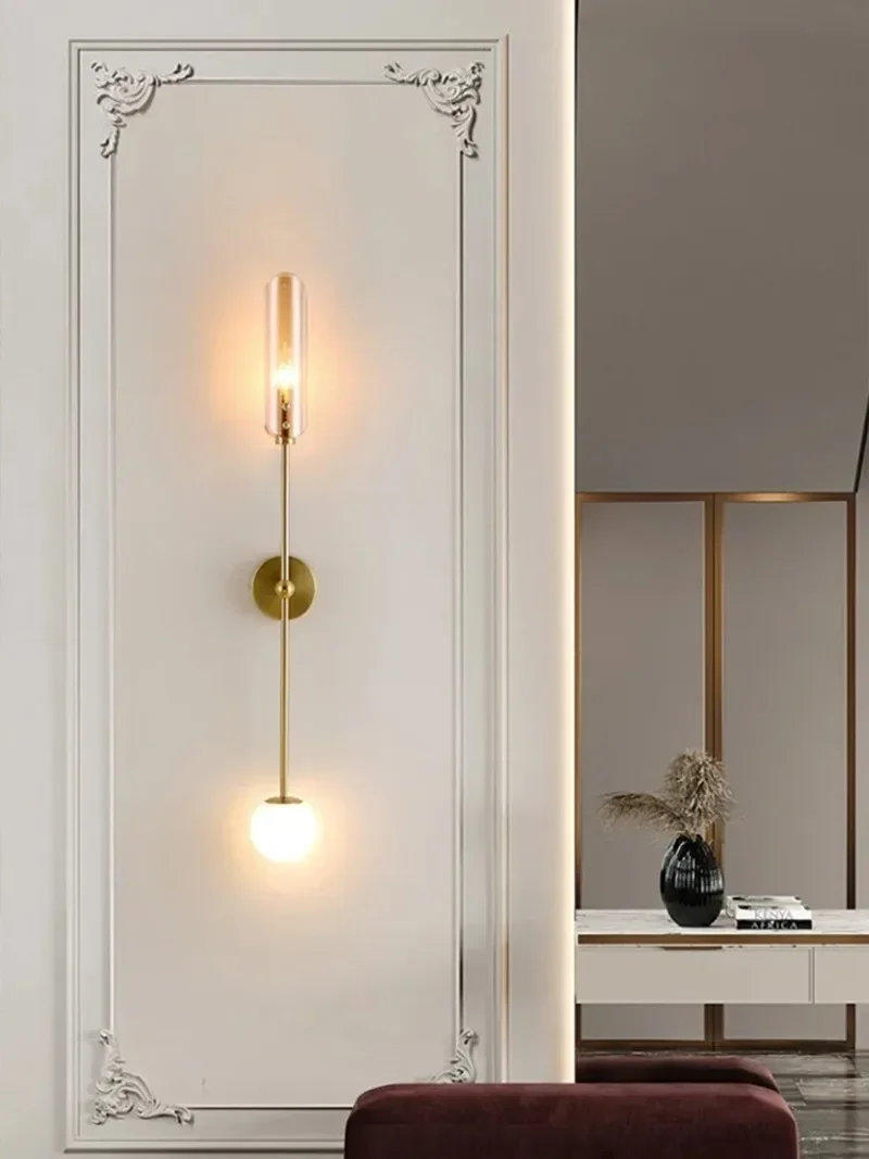 Nordic Living Room Long Glass Wall Lamp TV Background Wall Simple Bedroom Bedside Cable-free Charging Remote Control Lamp