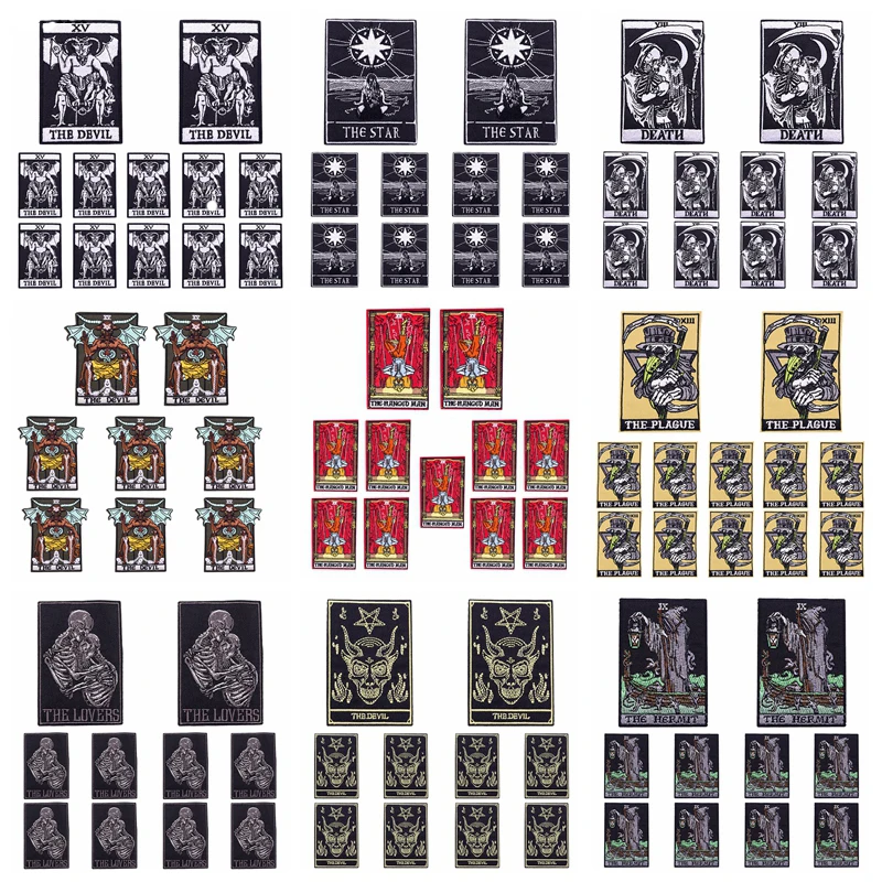 10Pcs Wholesale Tarot patch Embroidery Patch Iron On Patches For Clothing Thermoadhesive Patches Punk Skull Embroided Applique