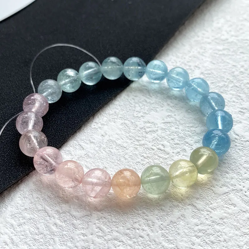 

Genuine Natural Colorful Morganite Quartz Bracelet Clear Round Beads 8mm Women Candy Red Blue Rainbow Morganite Stone AAAAAAA