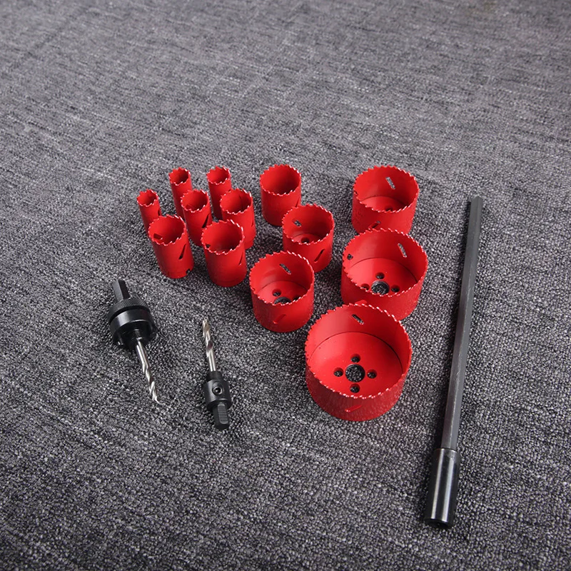 

16pc Bimetal Metal Hole Opener Concrete Hollow Core Drill Bit Cement Stone Wall Air Conditioner Installation Electric Tool