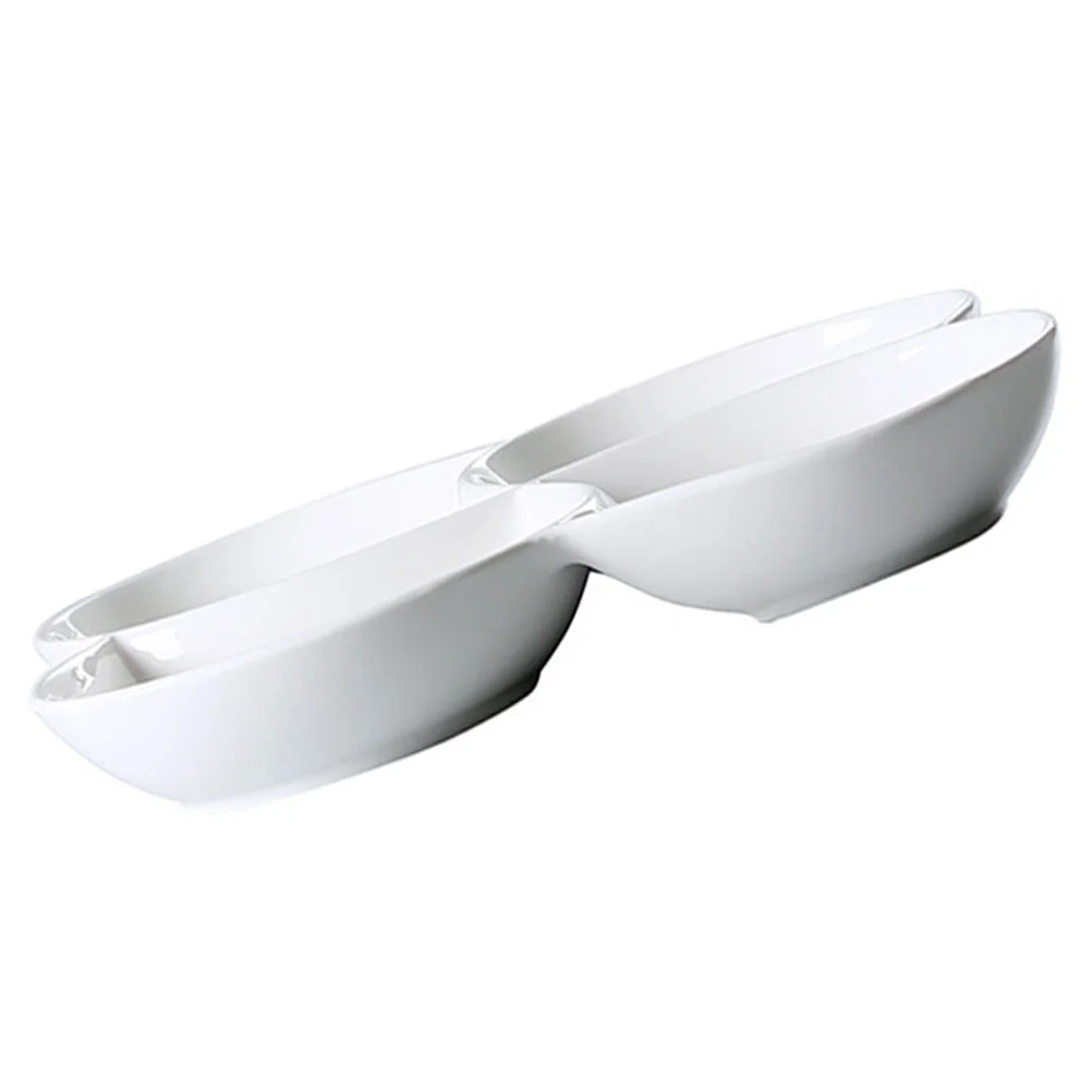 

White Melamine Compartment Plate Snack Holder Fruit Tray Dried Dish Candy Container Salad Dessert Serving Decorative Kitchen