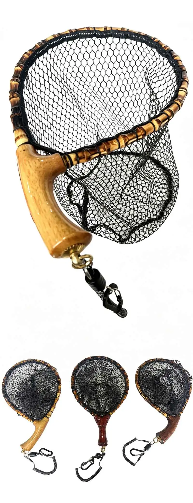 TAKEDO Handgefertigter Leichter Forellen-Landungsnetz mit Eichenholzgriff Fliegenfischer-Netz für Fang und Freilassung von Makrelen, Barsch und Forelle – Detail 8