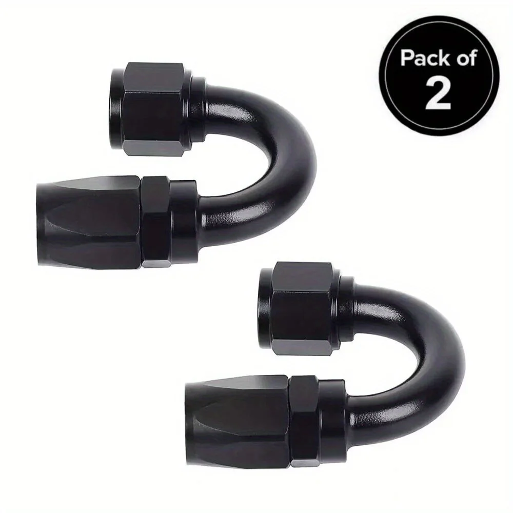 2 قطعة محول تركيب نهاية خرطوم دوار أسود 8AN 180 درجة لخرطوم مضفر CPE ، ملحقات السيارة #1