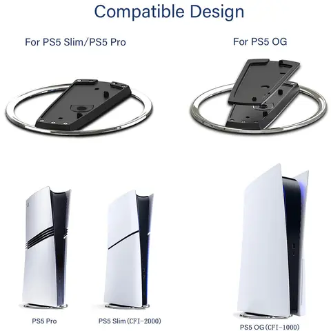 Bilashmart Portable Metal Vertical Stand for PS5 & PS5 Slim Digital Disk Version Anti-Slip Base Holder for Playstation 5 Pro Game Console