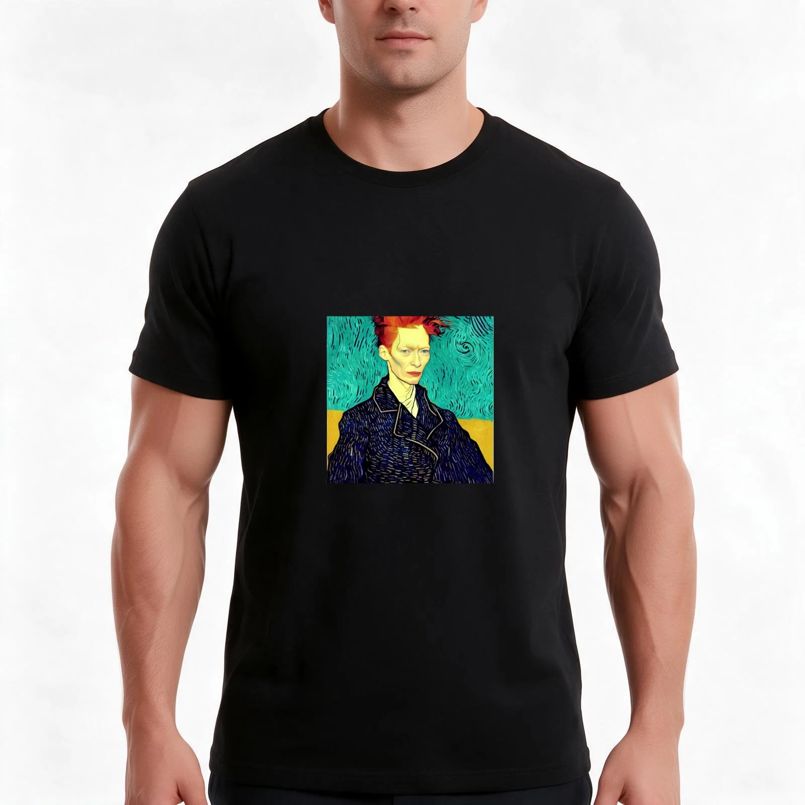 Tilda Swinton (Van Gogh style) T-Shirt Summer Casual Cotton Tee Oversized Streetwear Tops Vintage Graphic Print 100% Cotton