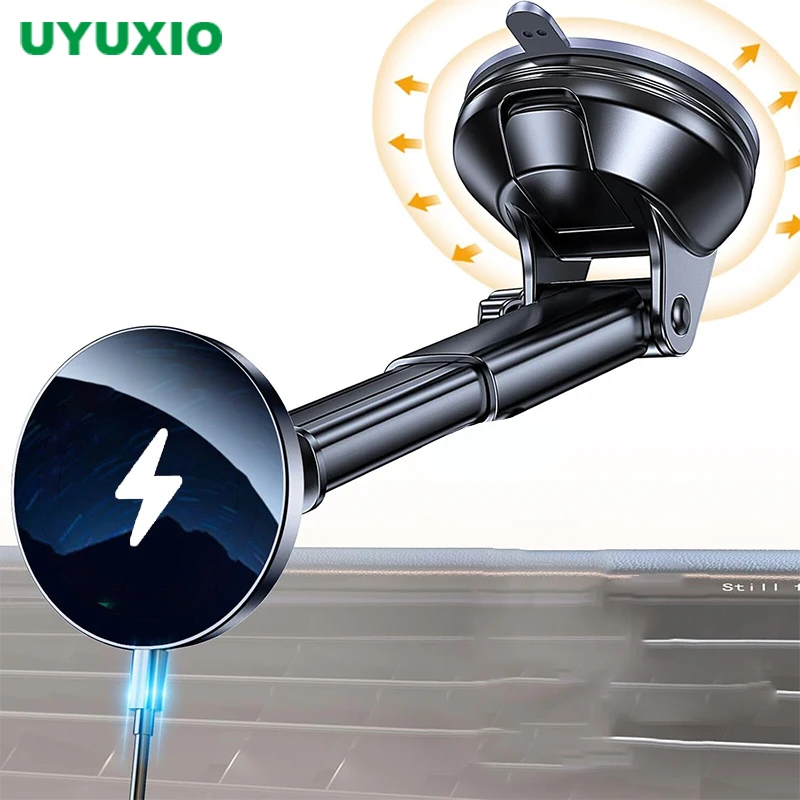 UYUXIO Strong Magnetic Wireless Car Charger 15W Fast Charge Dashboard Windshield Car Phone Holder for iPhone 16 15 14 Pro Max