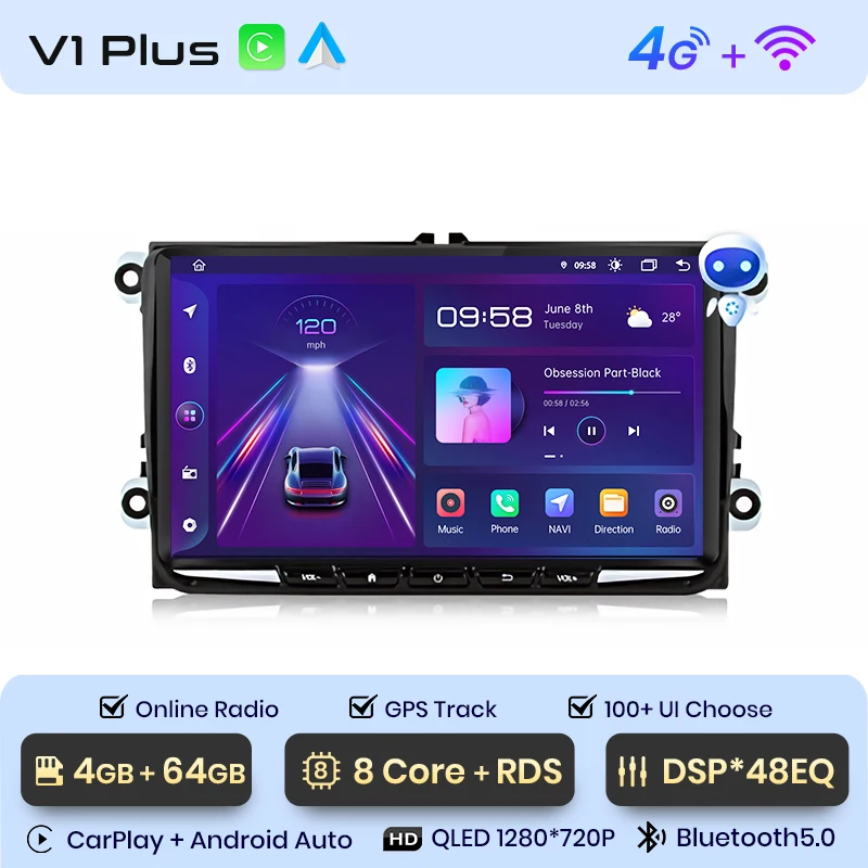 Junsun Auto Radio Voor Vw Volkswagen Seat Leon Passat B6 B7 Cc Skoda Octavia Polo Golf 5 6 Touran Tiguan Carplay Android Auto 2din