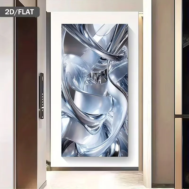 Modern Abstract Wall Art Featuring a Frameless Silver Metallic Design, Measuring 39.37 by 78.74 Inches Or 100 by 200 Centimeters