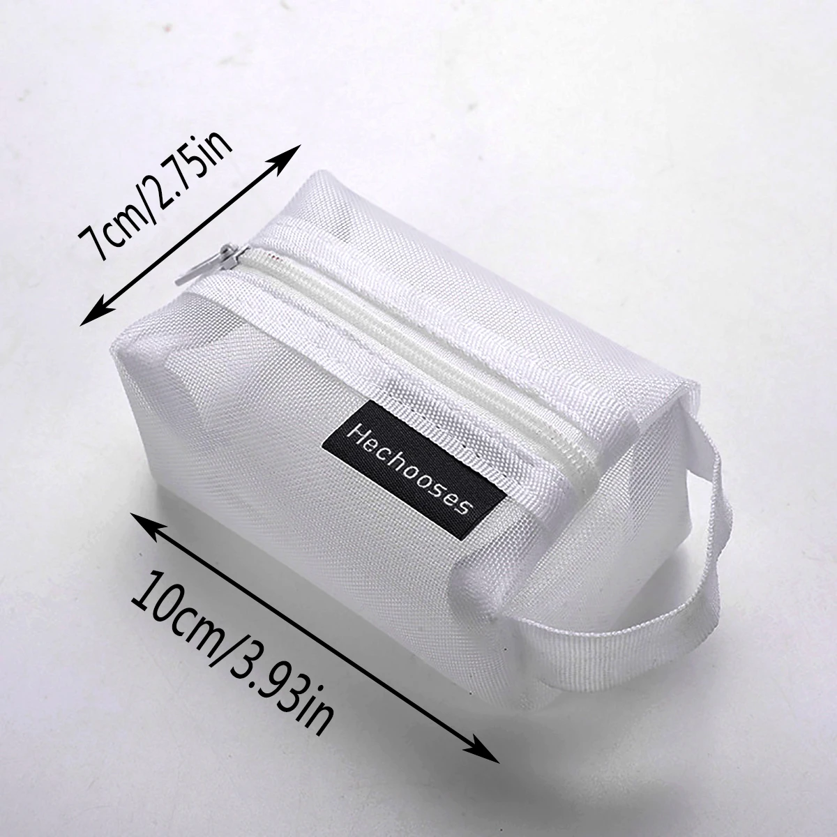 Minimalist Solid Square Mesh Pencil Case, Zipper Transparent Grid Storage Pouch with Hand Strap, Portable Stationery & Small Cos