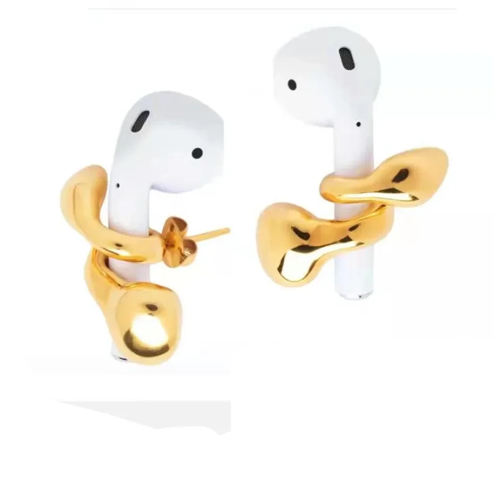 Anti-Lost Earring Gold Strap Wireless Earphone Holder for Airpods Pro 1 2 Earbuds Ear Hook Silicone Connector Sport Ear Studs