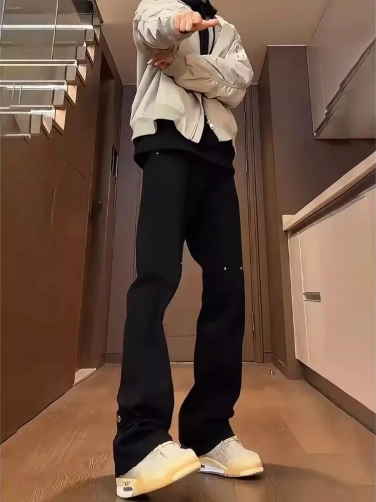 

Мужские джинсы Bla Fce с широкими штанинами на флисовой подкладке, осенне-зимние, прямые, рабочие брюки в американском уличном стиле