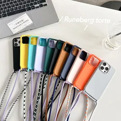 Necklace Strap Cord Crossbody Lanyard Liquid Silicone Case For iPhone 16 Pro 15 14 13 Pro max 12 12mini 7 8 plus