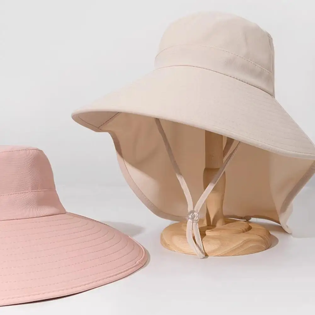 Summer Large Brim Sun Hats For Women Outdoor UV Anti Neck Protection Sun Visors Lady Fishing Hiking Shawl Sunscreen Cap