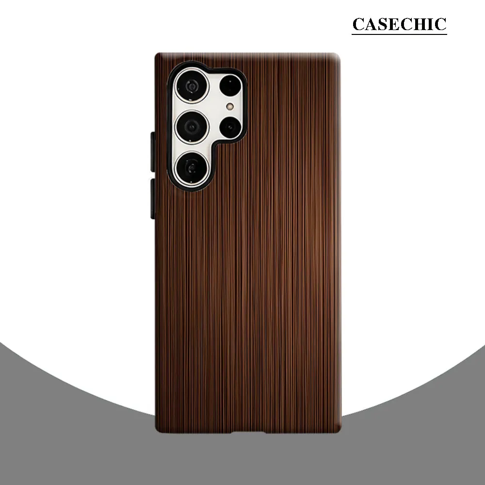 Deep Brown Vertical Lines Phone Case for Samsung Galaxy S26 S25 Ultra S24 S23Ultra Plus Shockproof Double layer tough Back Cover