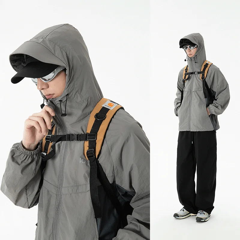 

Легкая дышащая мужская уличная верхняя одежда с капюшоном и защитой от ультрафиолета, летняя рабочая одежда с защитой от ультрафиолета, повседневная свободная посадка