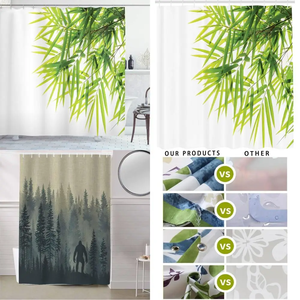 

Бамбуковая занавеска для душа в азиатском стиле в стиле джунглей с листовыми ветками на твердой спинке