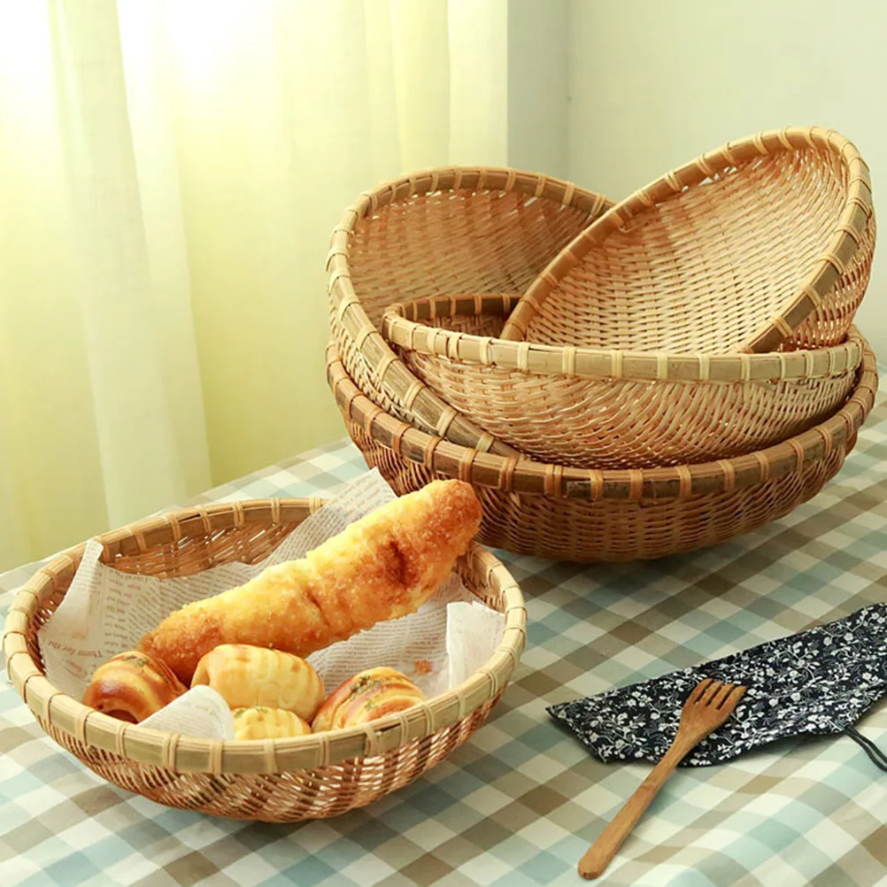 

1 pc Bamboo Storage Basket Large Capacity Vegetable Fruit Organizer For Kitchen Home Hotel Party Use Rustic Snack Holder