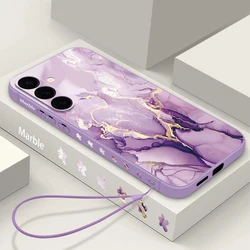 Marble Lanyard Case For Samsung Galaxy S24 S24 S22 S21 Ultra Plus S23 S20 FE Magnetic For Magsafe Wireless Charge Silicone Cover