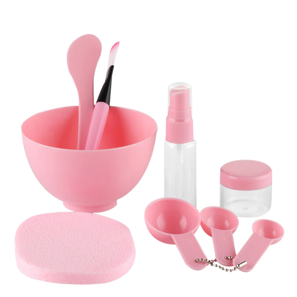 

9pcs DIY Facial Mask Facemask Mixing Tool Bowl Spatula Brush Spray Bottle Puff Soaking Bottle Gauges (Pink)