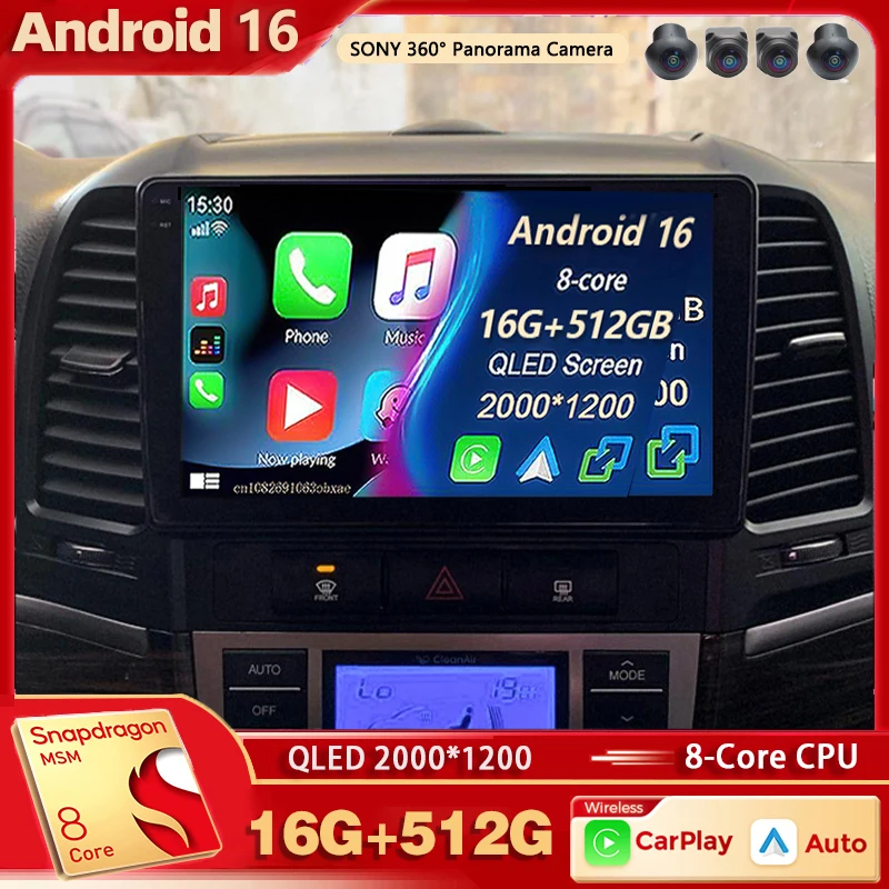 Android 16 Für Hyundai Santa Fe 2 2006-2012 2K QLED Android Autoradio Multimedia-Videoplayer AI-Sprachsteuerung CarPlay Head Unit Stereo
