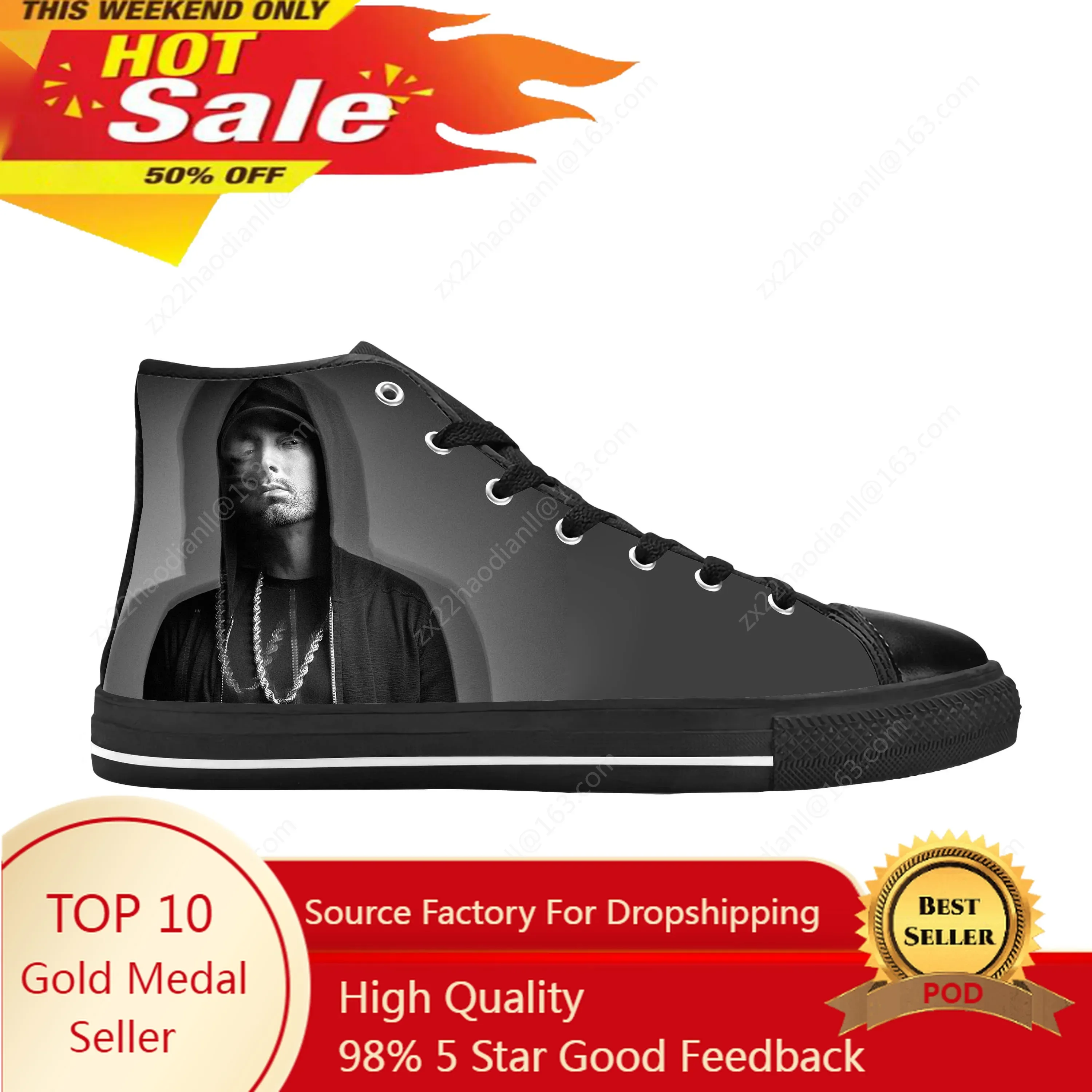 Hip Hop Rapper Rap Singer Music Eminem Rock Funny Casual Cloth Shoes High Top Comfortable Breathable 3D Print Men Women Sneakers