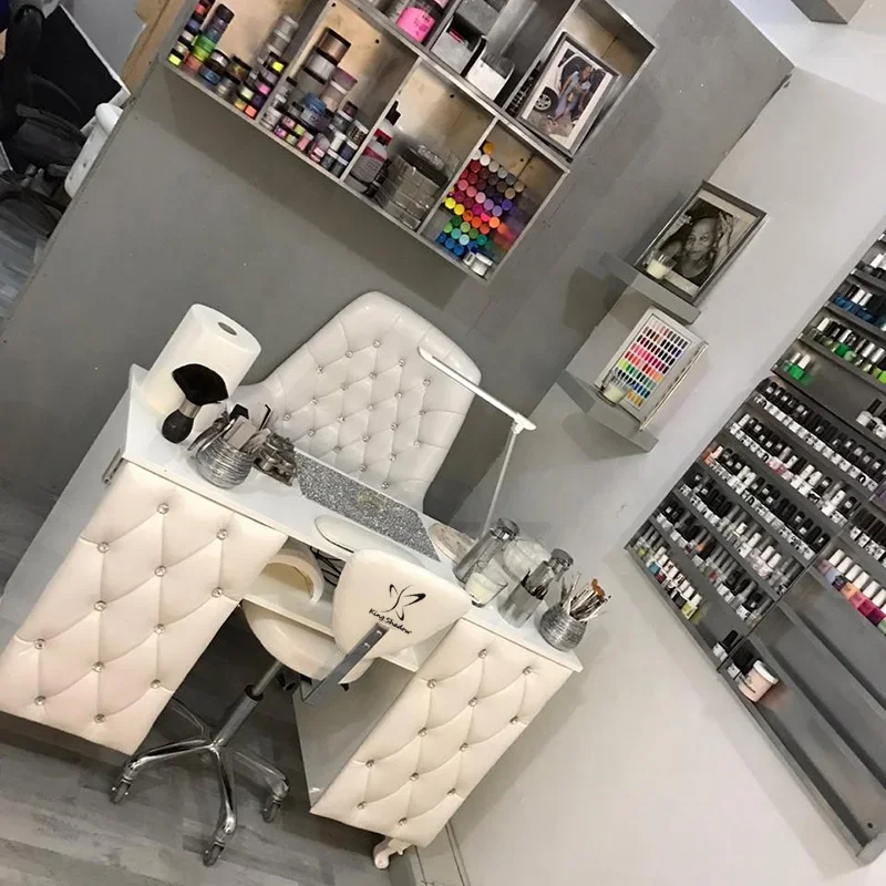 Nail salon furniture and equipment nail artist tables leather nail desk crystal manicure table and chair set