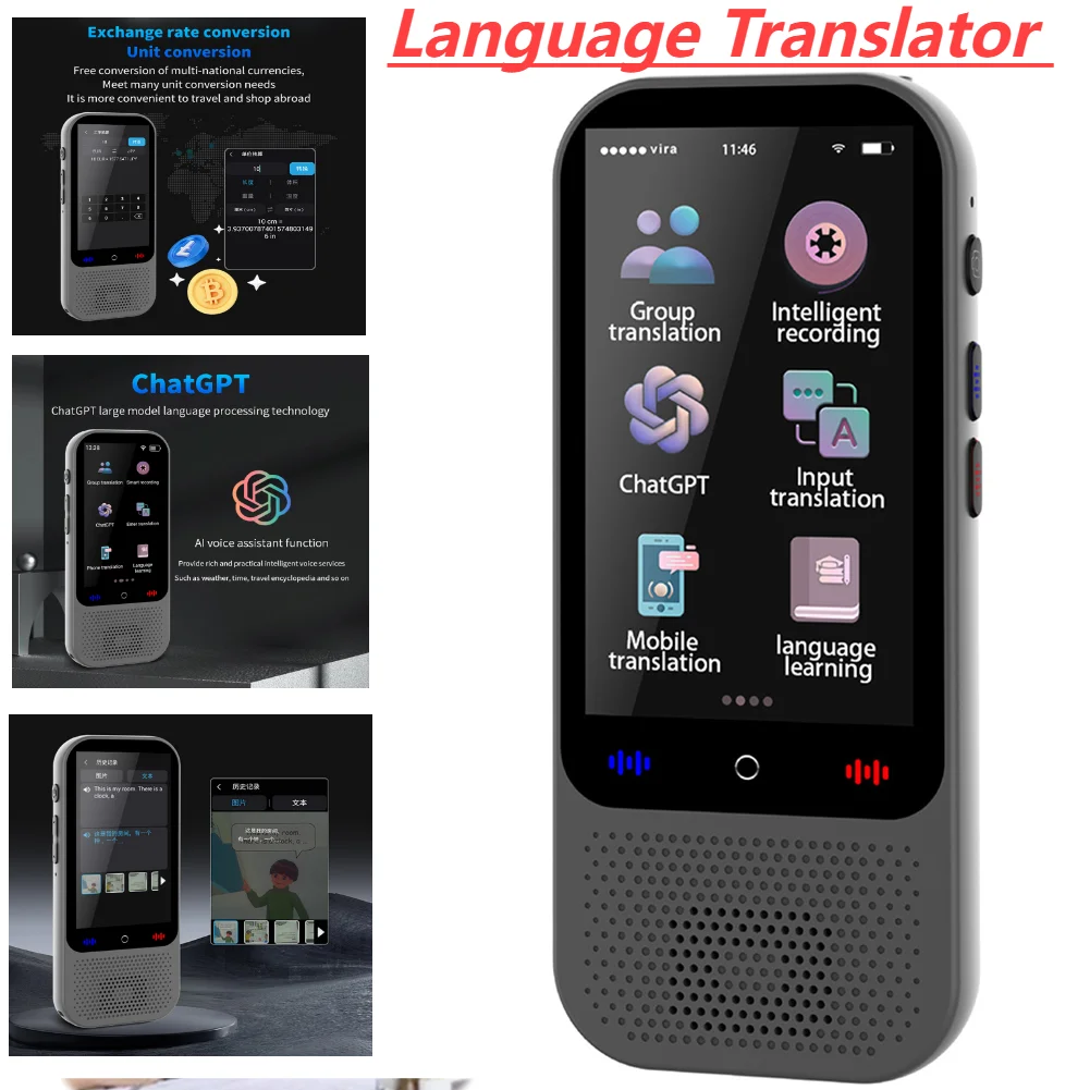 Portable Language Translator Device with 138 Languages Voice Translating Offline/Recording&Photo Translation ChatGPT Function