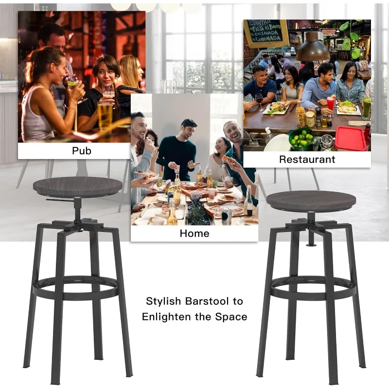 28-32 inch Adjustable Height Swivel Bar Stool，Set of 2 Bistro Seats with Wood Barstools，Pub Height Stools Round Bar Chairs