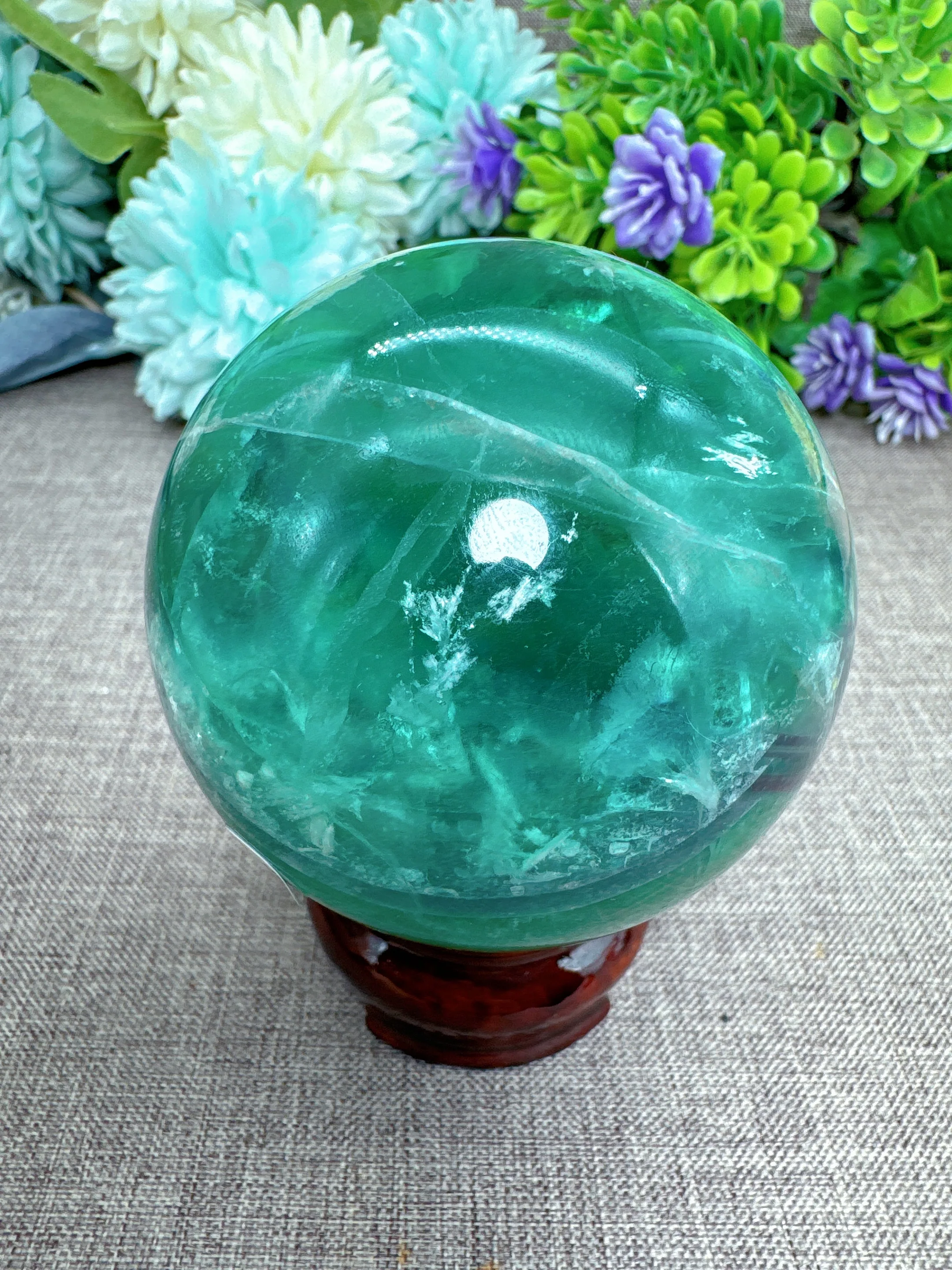 Rare Natural Snowflake Feather Fluorite Ball Quartz Crystal Energy Ball Mineral Reiki Healing Stone, Degaussing Magic Divination