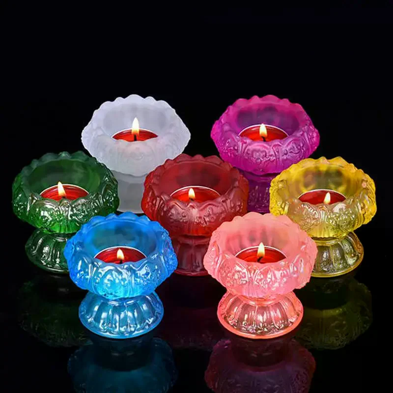 Glass Lotus Candle Holder Windproof Heat Resistant Suitable For Use As A Fragrance Cup Butter Lamp Holder For Ornaments