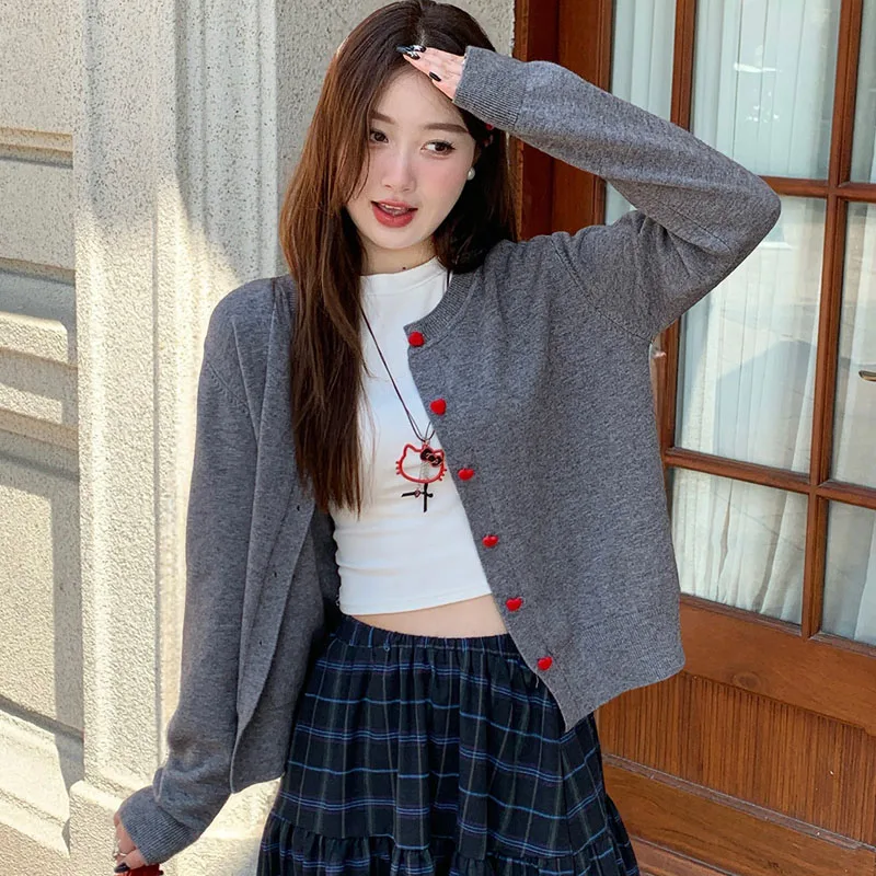 

Вязаный свитер, женские кардиганы, новый черный вязаный свитер с длинным рукавом и круглым вырезом, кардиган, женские топы, трикотажные изделия Sueters De Mujer Q970