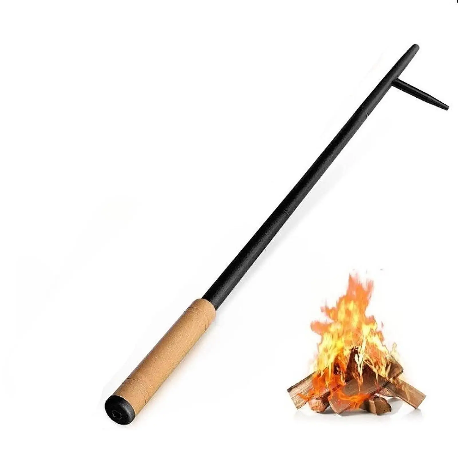 Fireplace Poker Portable Comfortable Grip Steel Multipurpose Fire Pit Poker Removable for Campfire Barbecue Woodstove Camping