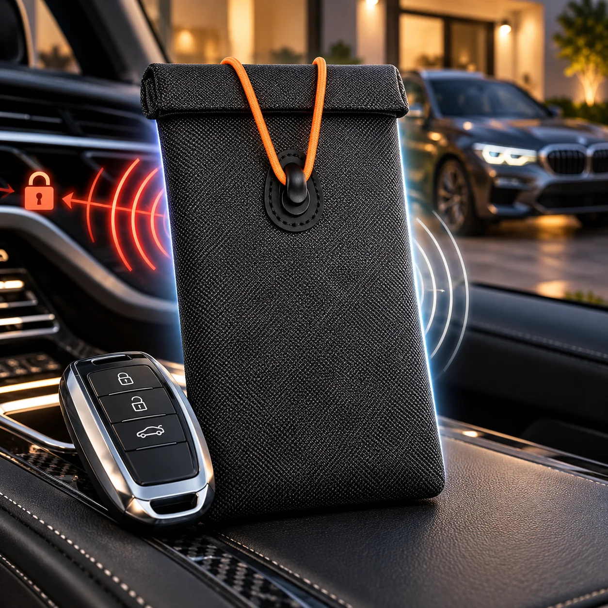 Faraday Bag Signal Blocking Pouch for Car Key Fob and Phone Anti Theft RFID Wireless Signal Blocker Protective Case