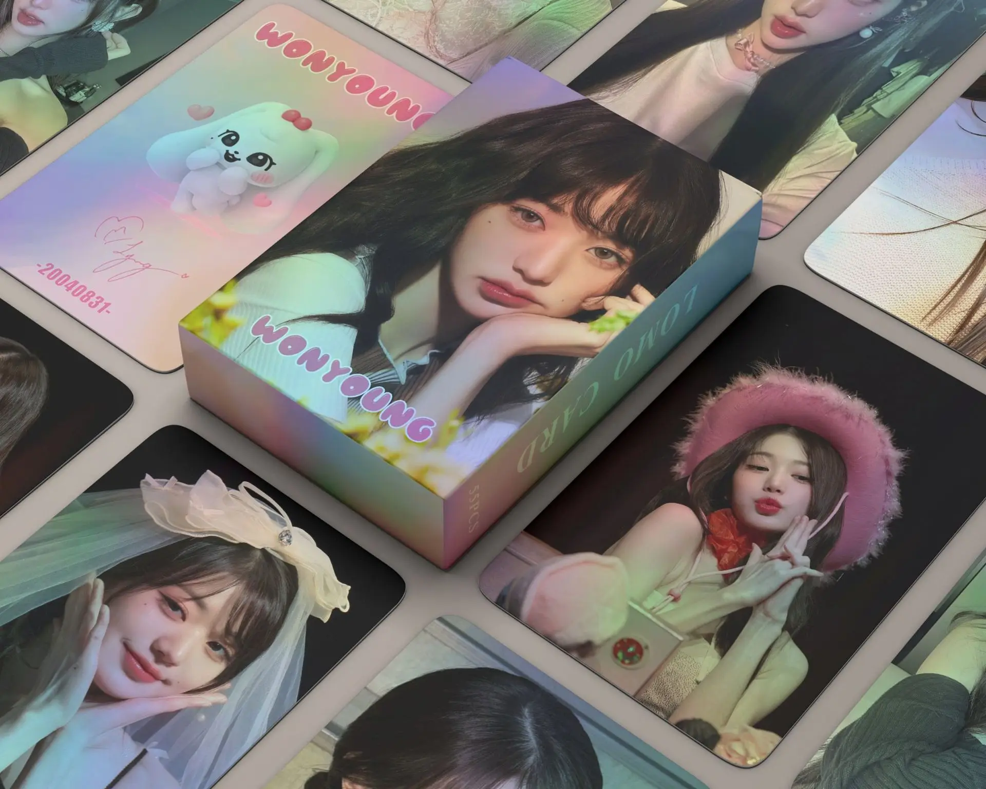 Kpop Idols WonYoung Laser Boxed Card 55pcs/Set High Quality HD Photo Selfie Card Korean Style LOMO Card Fans Collection Gift