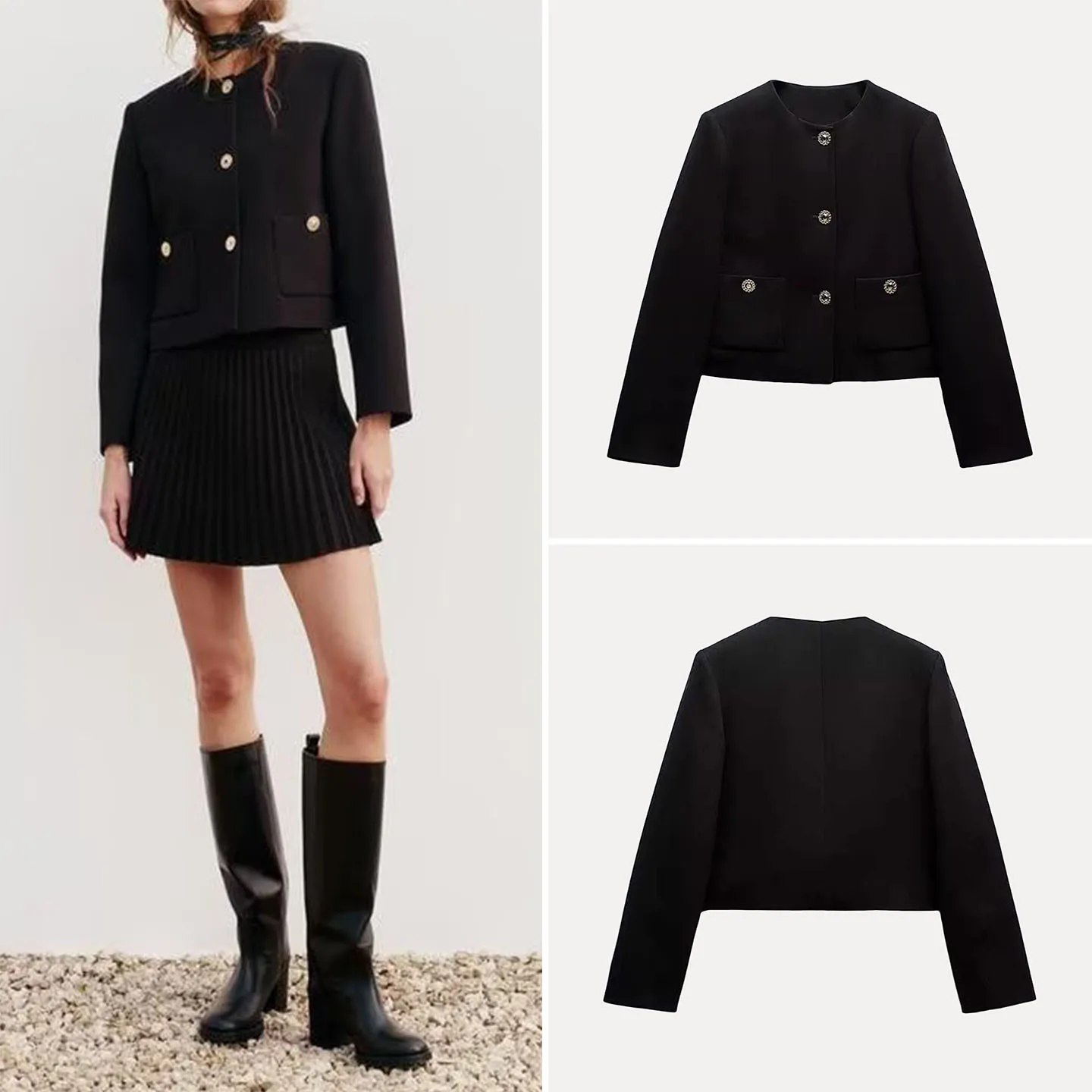 Faionable ort Jaet pour femmes automne 2025 bouton doré Stand Fit manteau pour femme Long Sve rond Ne fermeture à glissière