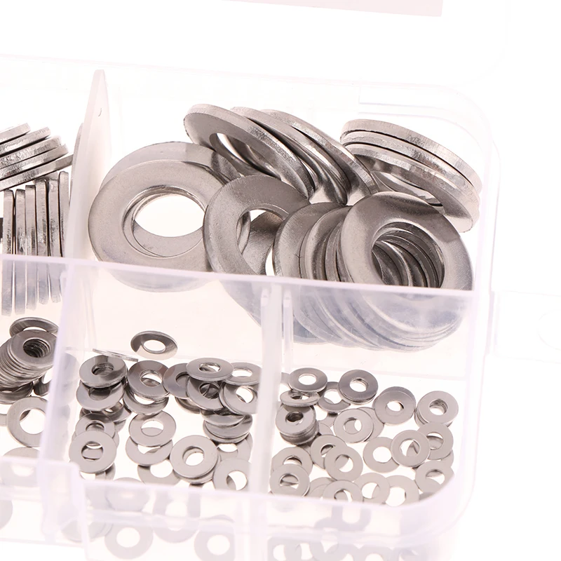 360PCS Stainless Steel Washers Metal O Ring Fasteners Assortment Kit M2 M2.5 M3 M4 M5 M6 M8 M10 Hardware Metal Washers