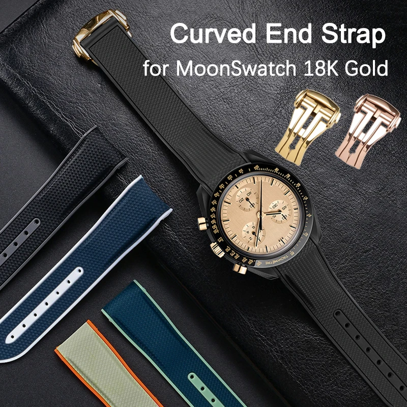 Silikonarmband für Omega x Swatch MoonSwatch, 20 mm, gebogenes Ende, sportlich, wasserdicht, für Herren und Damen, mit Faltschließe, zum Austausch des Uhrenarmbands.