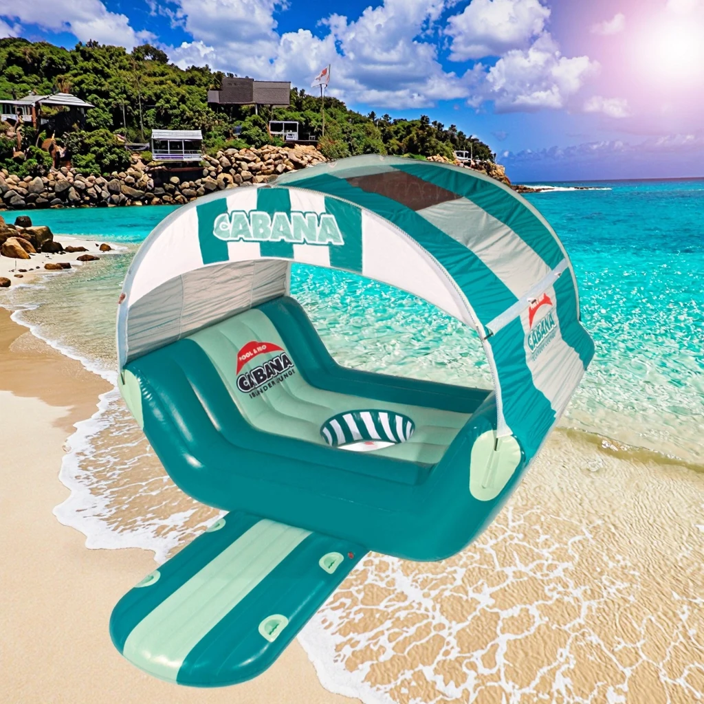 عوامة جزيرة قابلة للنفخ تتسع لـ 6 أشخاص مع سطح كابانا للشمس للبحر والبحيرة