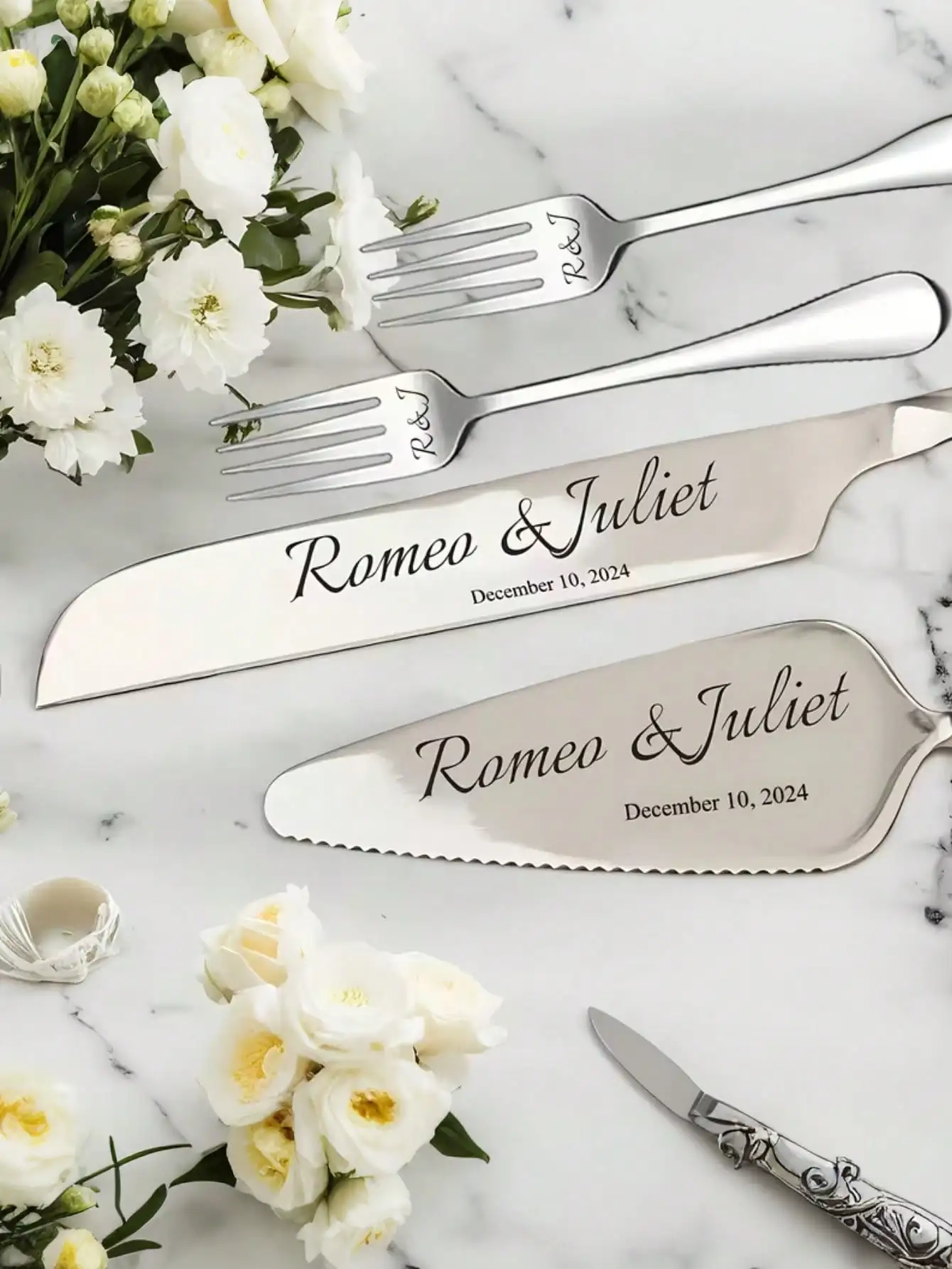 Custom Engraved Stainless Steel Cake Serving Set Personalized Name Date Wedding Anniversary Gift For Couple Newlyweds Valentine