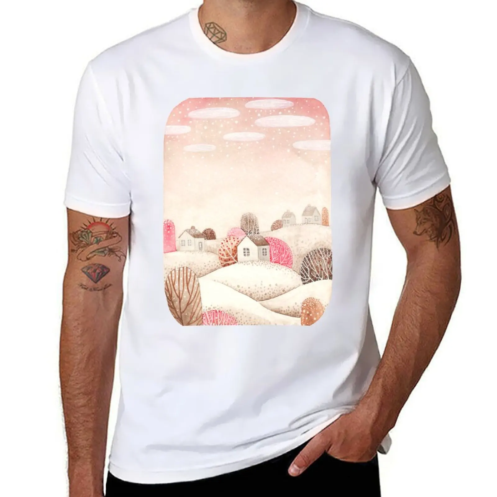 

Pink winter day T-Shirt cotton tshirt 100% man graphic t shirt T-Shirt