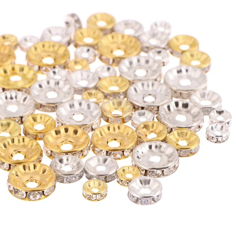 100pcs 5/7/10mm Rondelle Disc 316 Stainless Steel Crystal Spacer Beads With Rhinestone For Jewelry Making DIY Bracelet