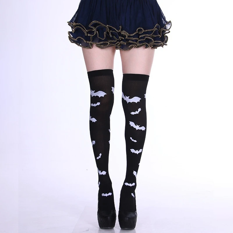 10 Pairs Halloween Thigh High Long Stockings Over Knee Stockings Cosplay Festival Socks Halloween Bat Style