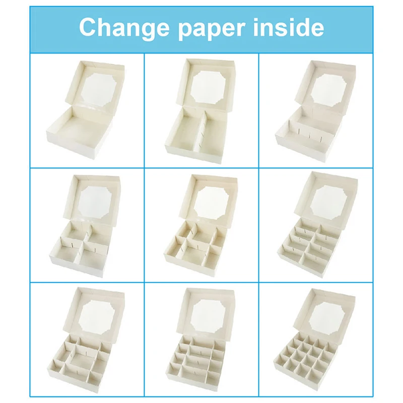透明な窓と仕切り付きのパーティーカップケーキボックス、パッケージボックス、空のギフトキャンディーボックス、チョコレートケーキ、16グリッド
