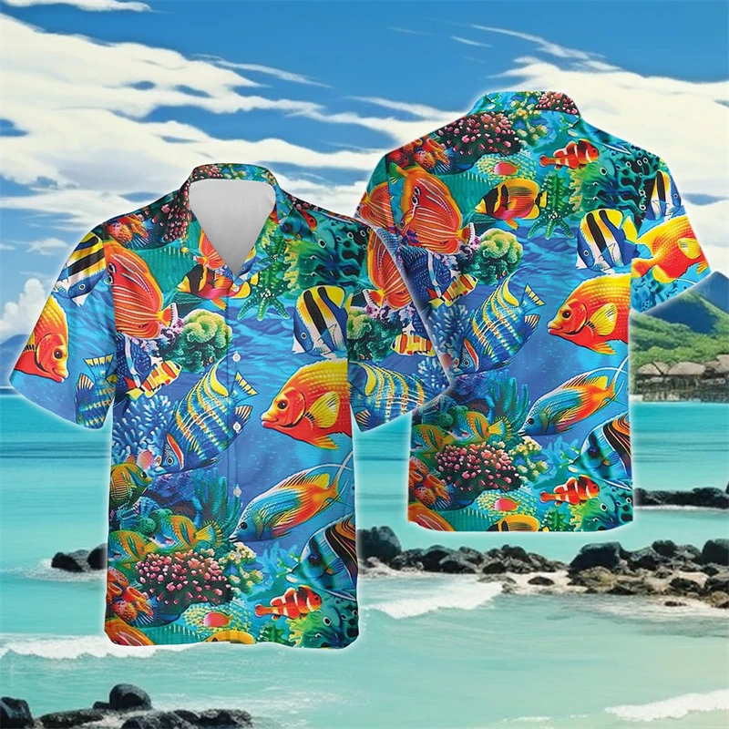 Ocean Fish Graphic Beach Shirts Casual Marine Animal 3D Printed Shirt For Men Clothes Cute Dolphin Whale Blouses Women Male Tops