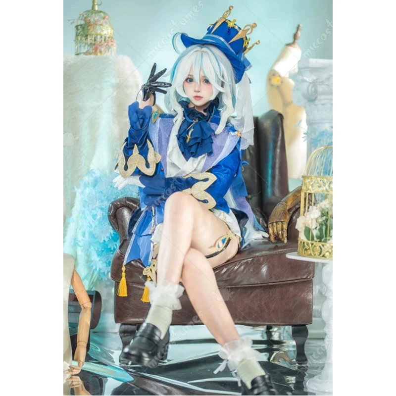 

Miccostumes женский костюм Furina для косплея, рубашка, шорты с курткой и шляпой