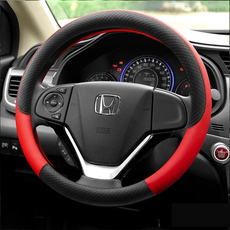 

For Honda CRV CR-V Accord Civic CITY Jazz FIT XR-V Avancier Vezel Universal Car Steering Wheel Cover Car Accessories Leather Red